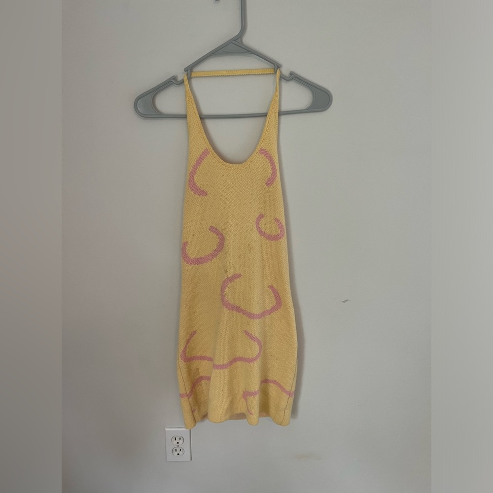 80s Style Knit Yellow Mini Dress